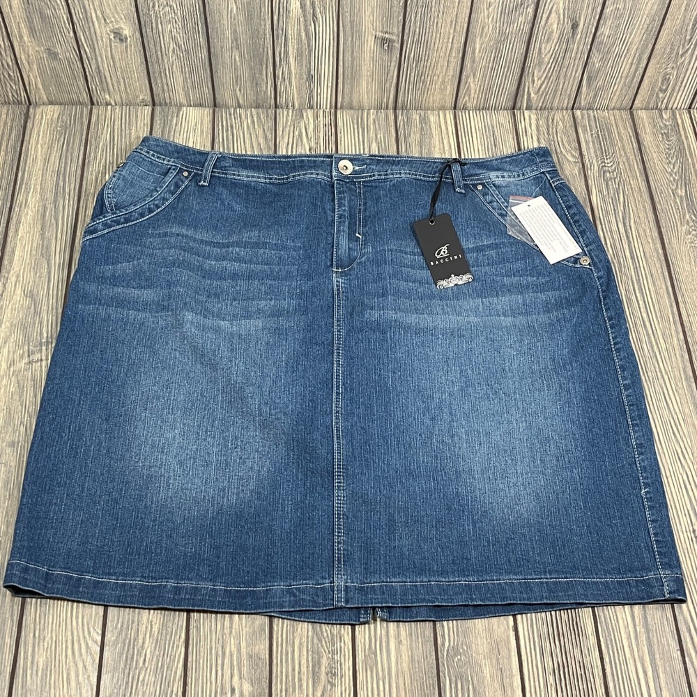Baccini Denim Jean Skirt Women 20W Blue Embellished Pockets Casual Classic
